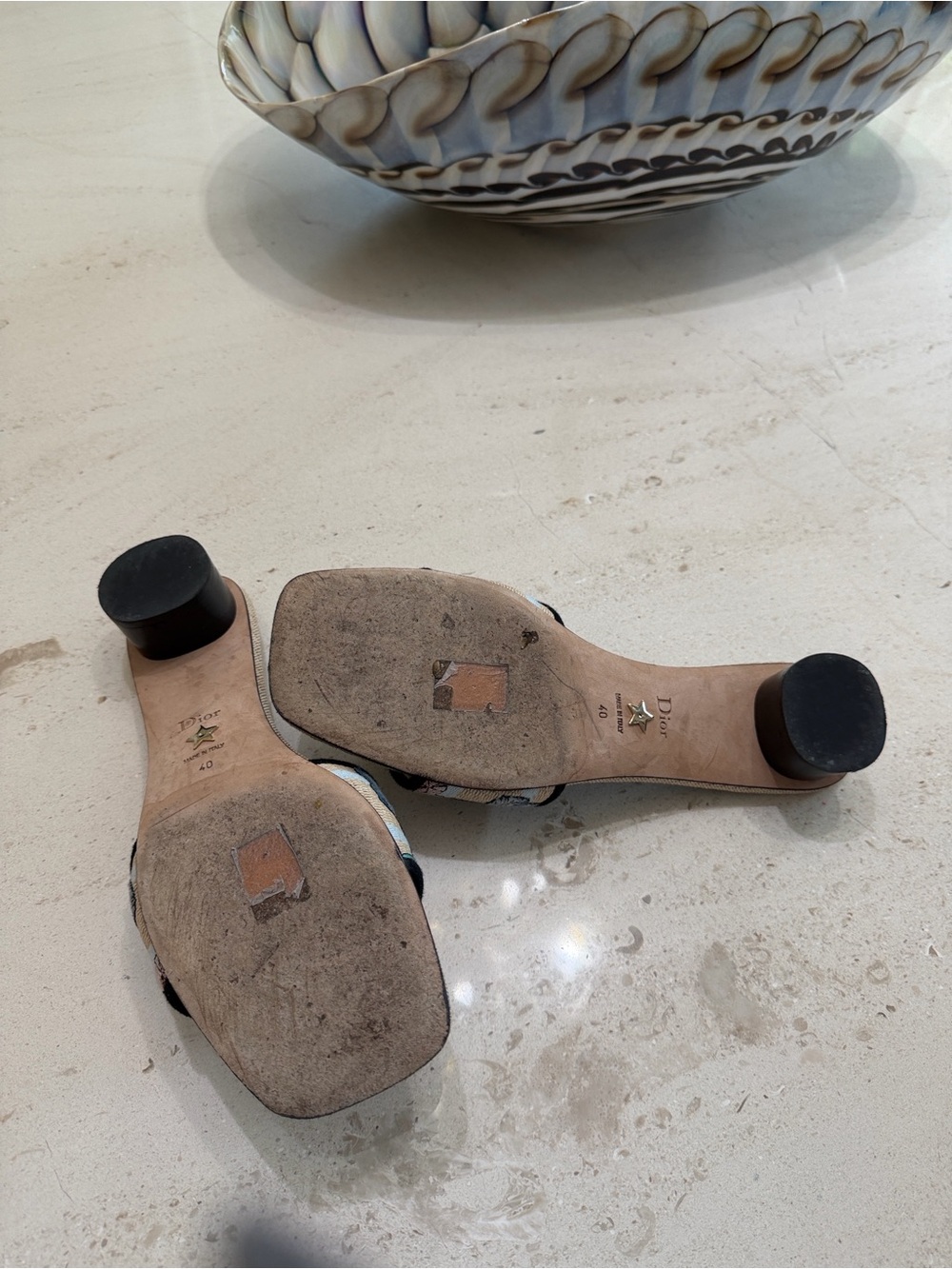 Dior Beige Floral Logo Slide Mules with Black Insole - Picture 3 of 5
